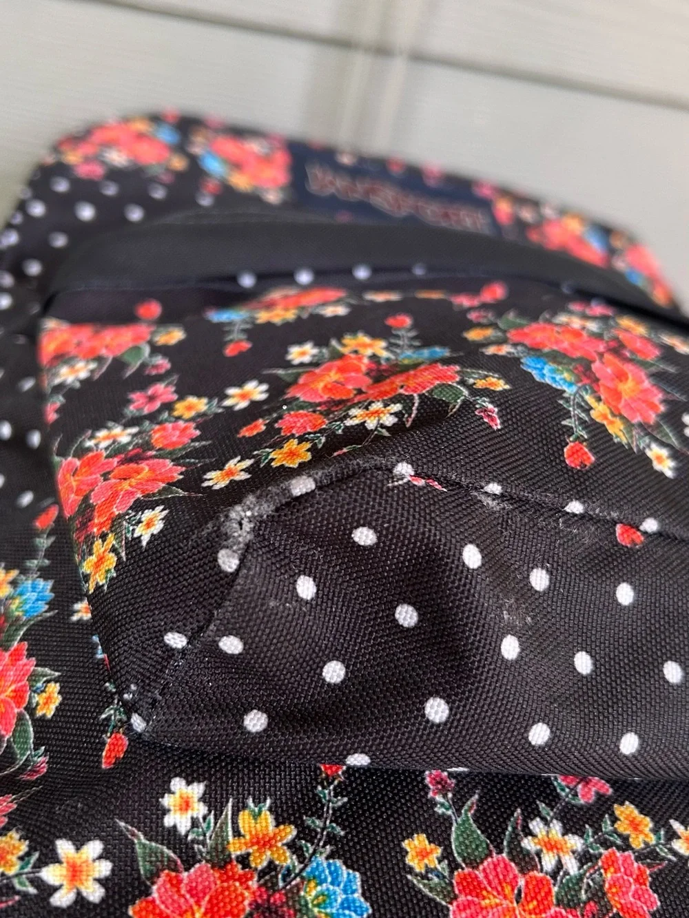 Jansport Black Floral & White Polka Dot Backpack
